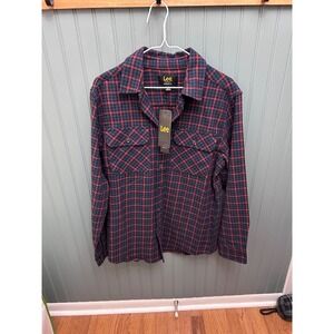 Lee Men Regular Fit Plaid Long Sleeve Button Up Shirt red blue Size S